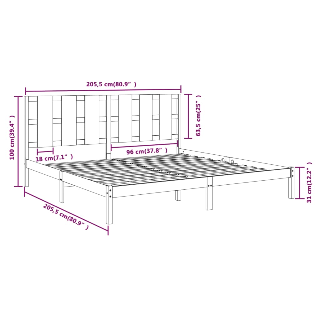 sengeramme 200x200 cm massivt fyrretræ gyldenbrun
