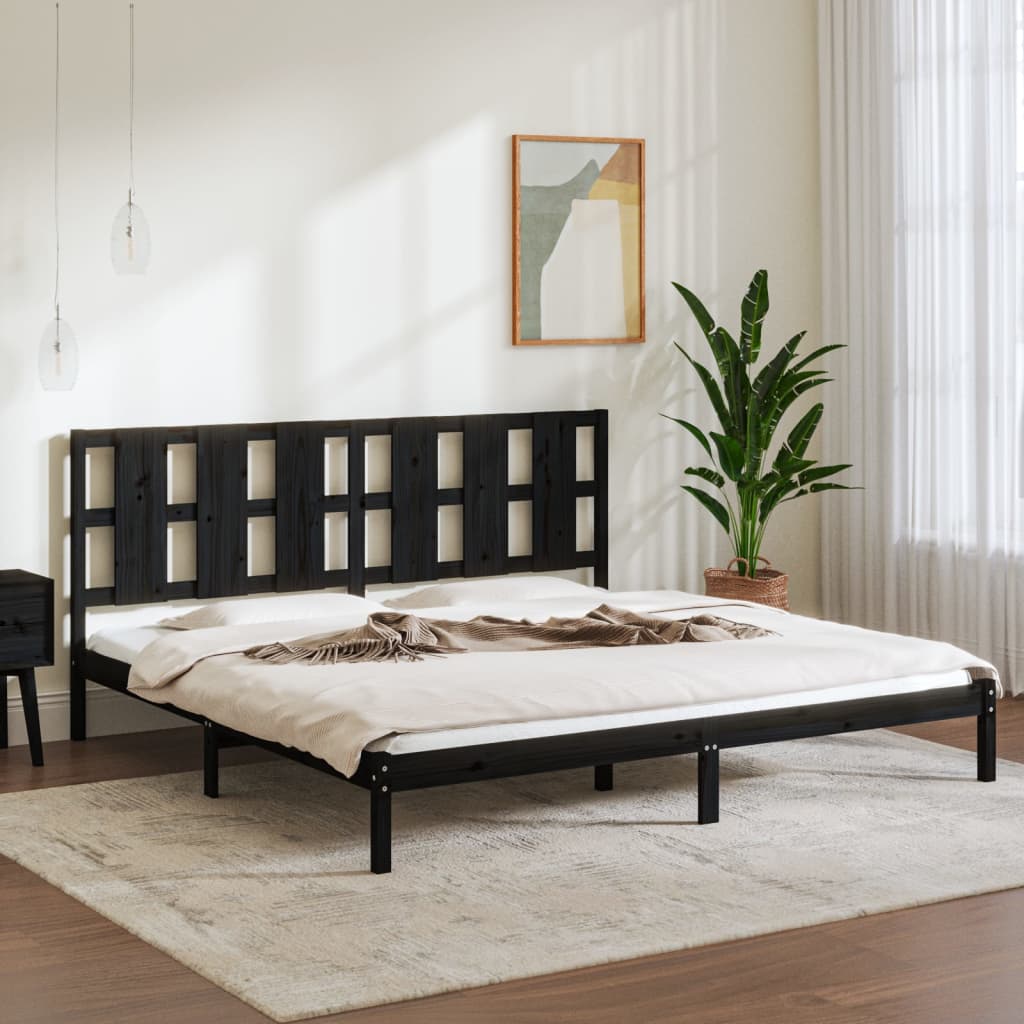 sengeramme 200x200 cm massivt fyrretræ sort