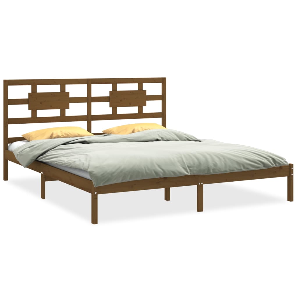 sengeramme 200x200 cm massivt træ gyldenbrun