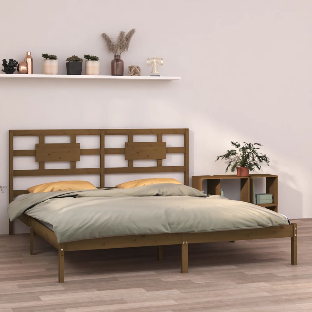 sengeramme 200x200 cm massivt træ gyldenbrun