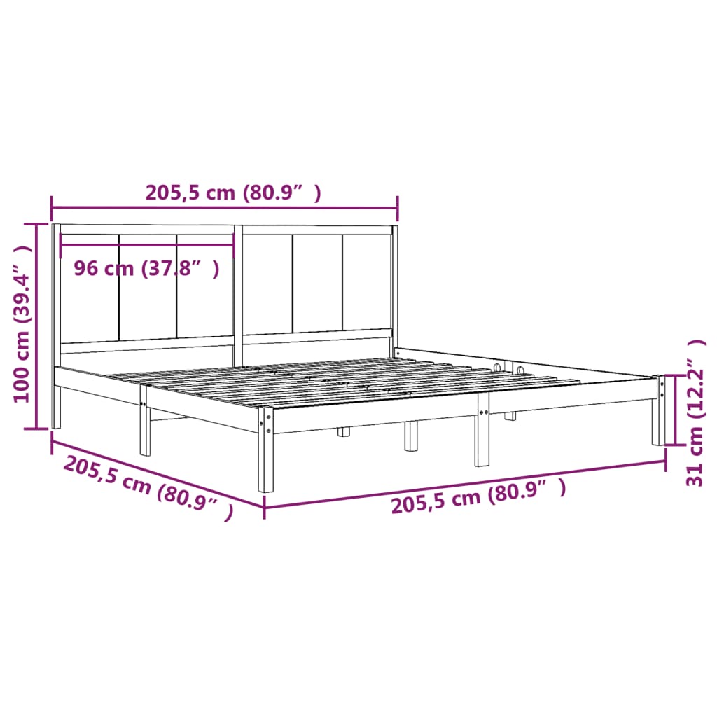 sengeramme 200x200 cm massivt fyrretræ gyldenbrun