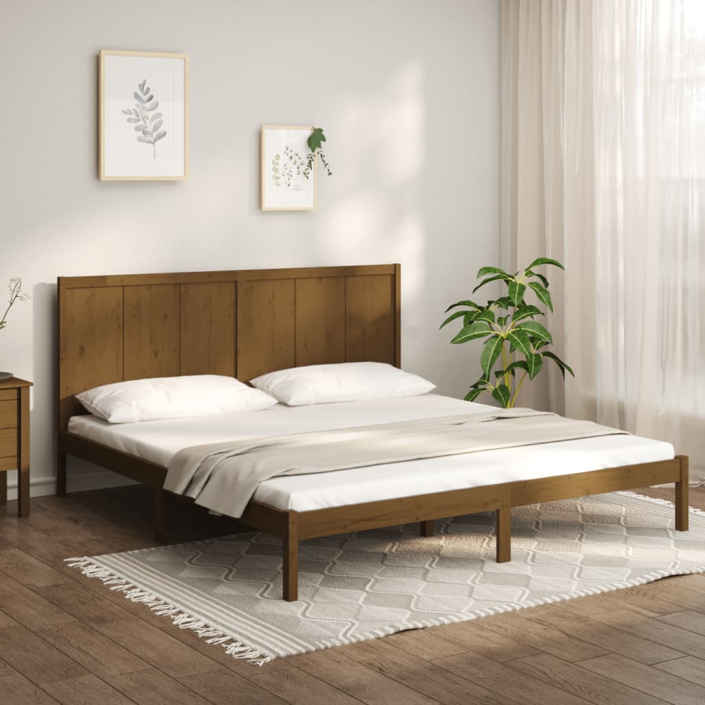 sengeramme 200x200 cm massivt fyrretræ gyldenbrun