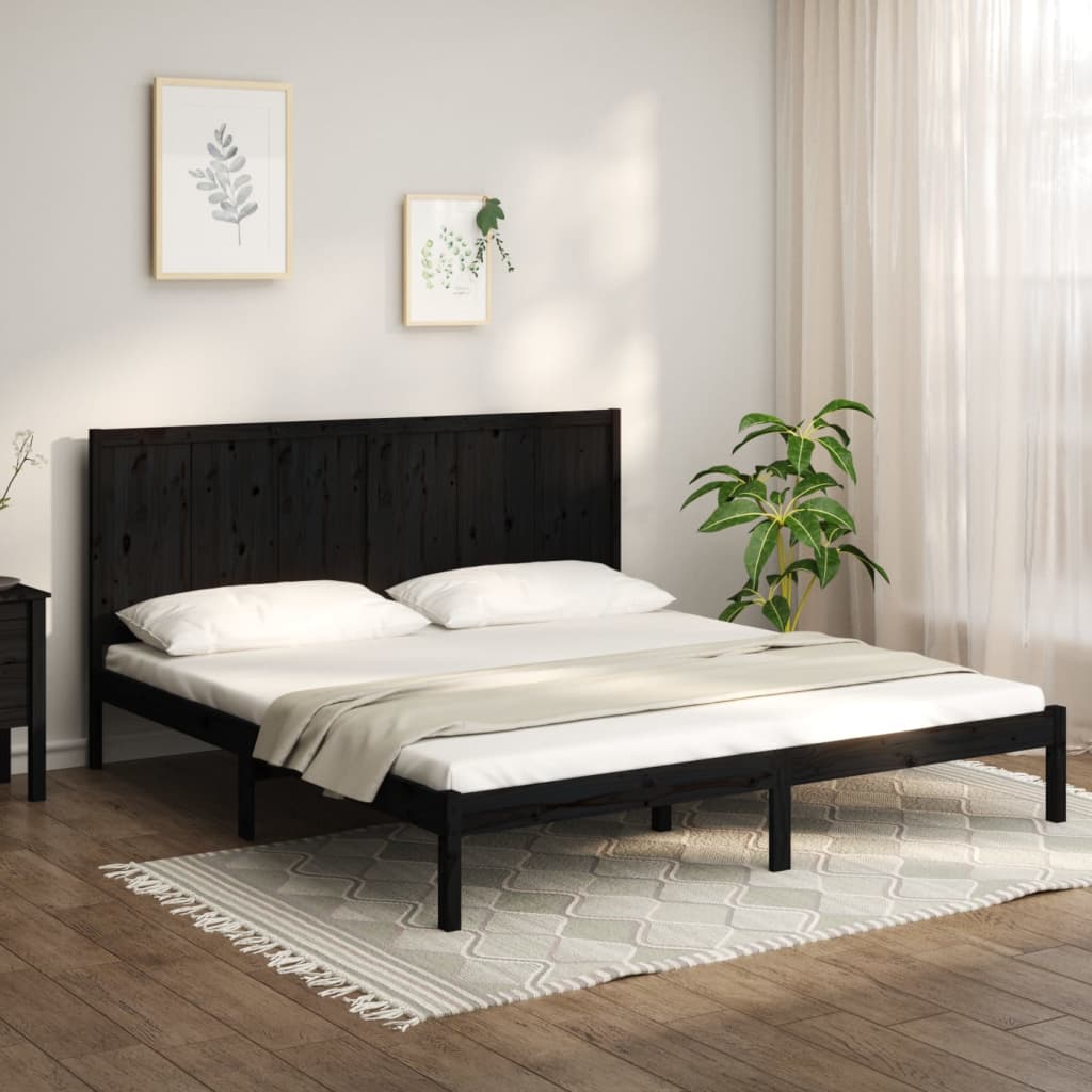 sengeramme 200x200 cm massivt fyrretræ sort
