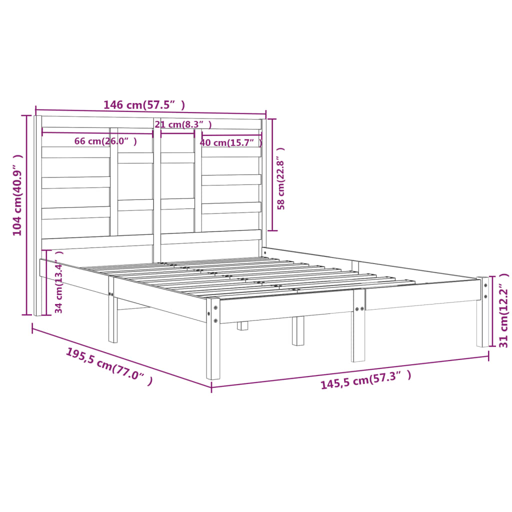 sengeramme 140x190 cm massivt træ sort