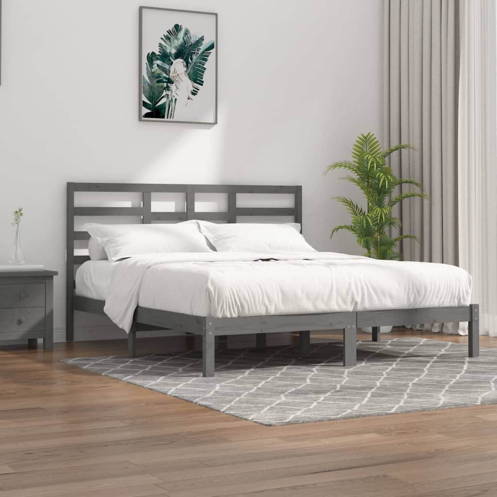 sengeramme 200x200 cm massivt træ grå