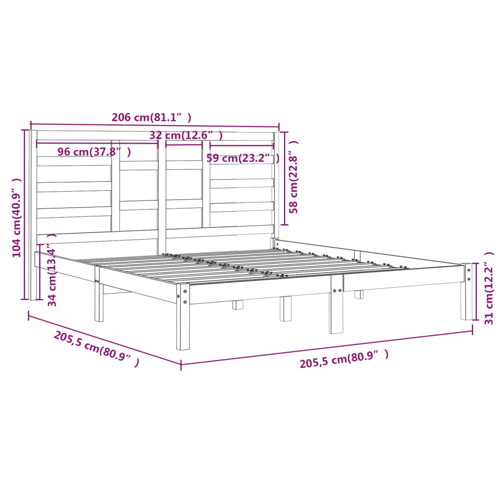 sengeramme 200x200 cm massivt træ gyldenbrun