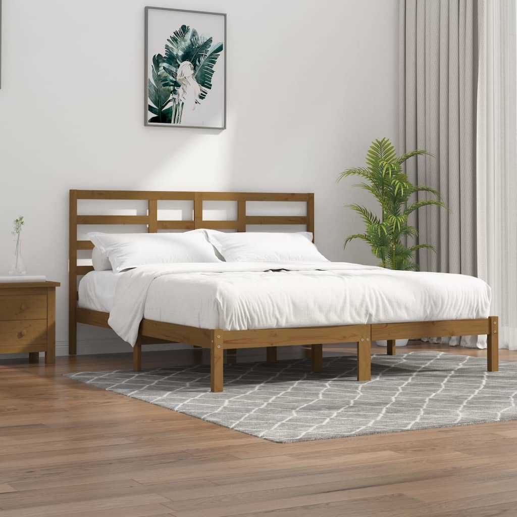 sengeramme 200x200 cm massivt træ gyldenbrun