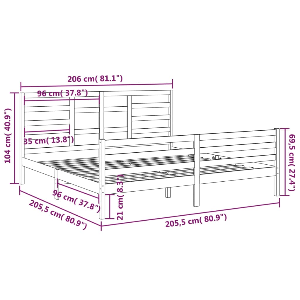 sengeramme 200x200 cm massivt træ grå