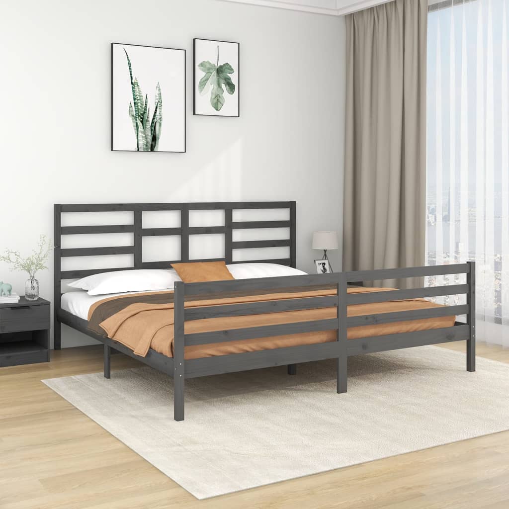 sengeramme 200x200 cm massivt træ grå