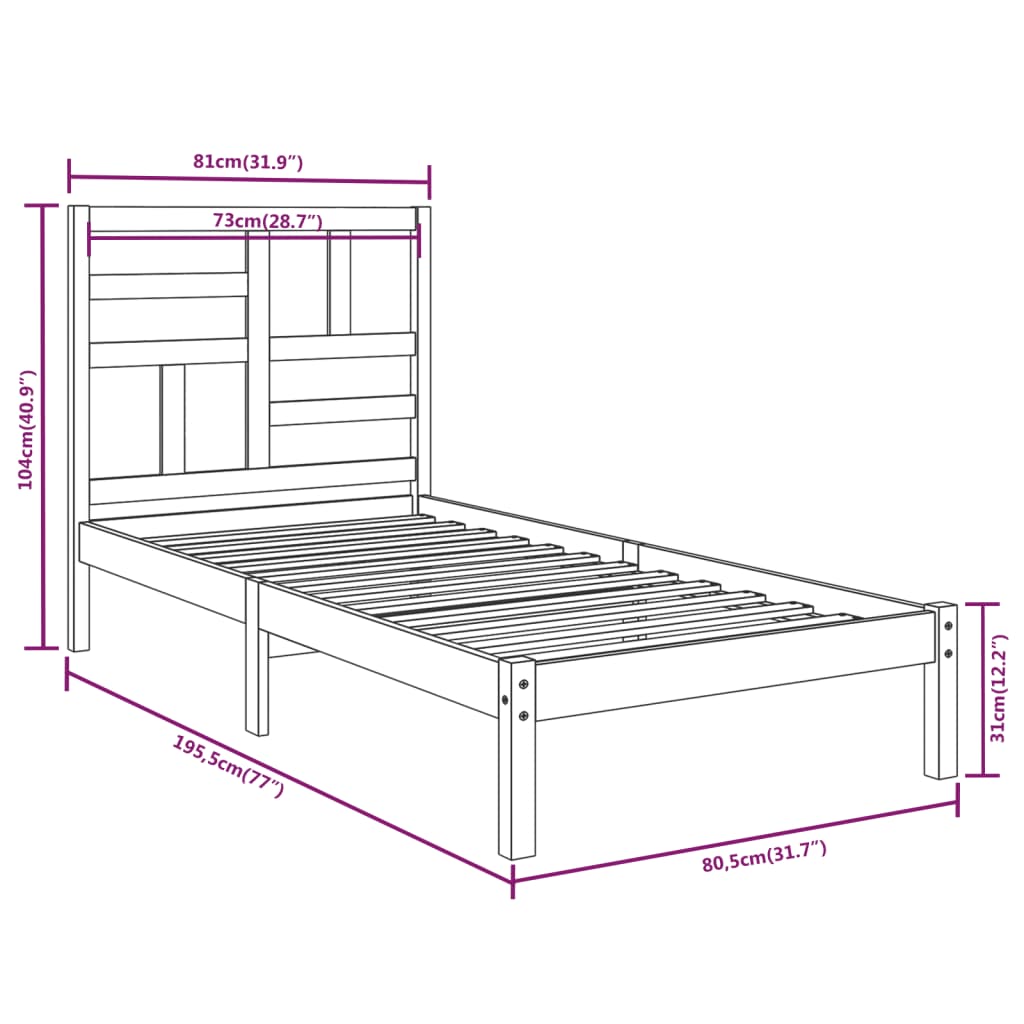 sengeramme 75x190 cm massivt træ