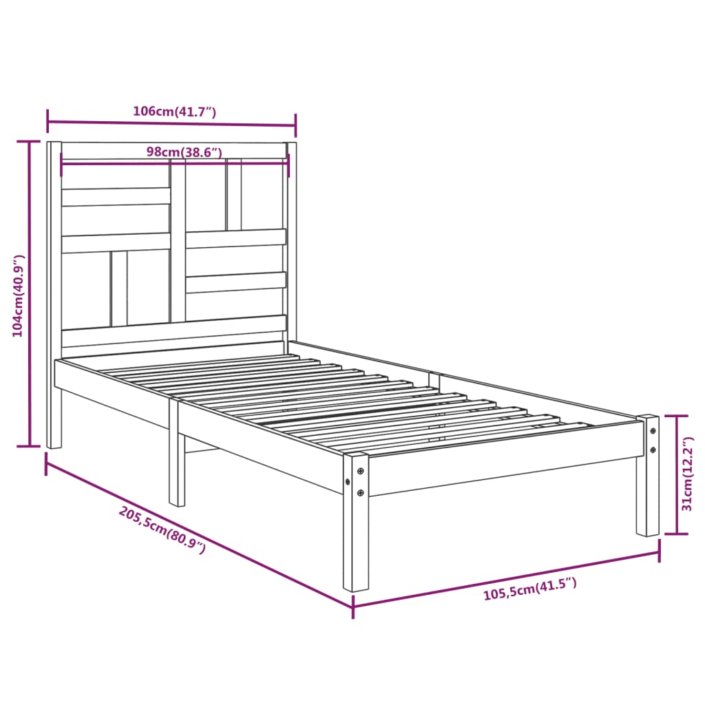 sengeramme 100x200 cm massivt træ hvid