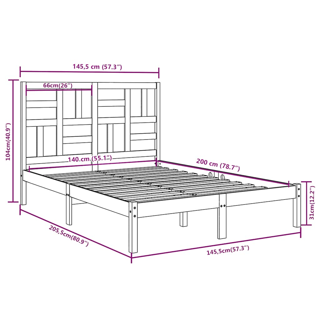 sengeramme 140x200 cm massivt træ hvid