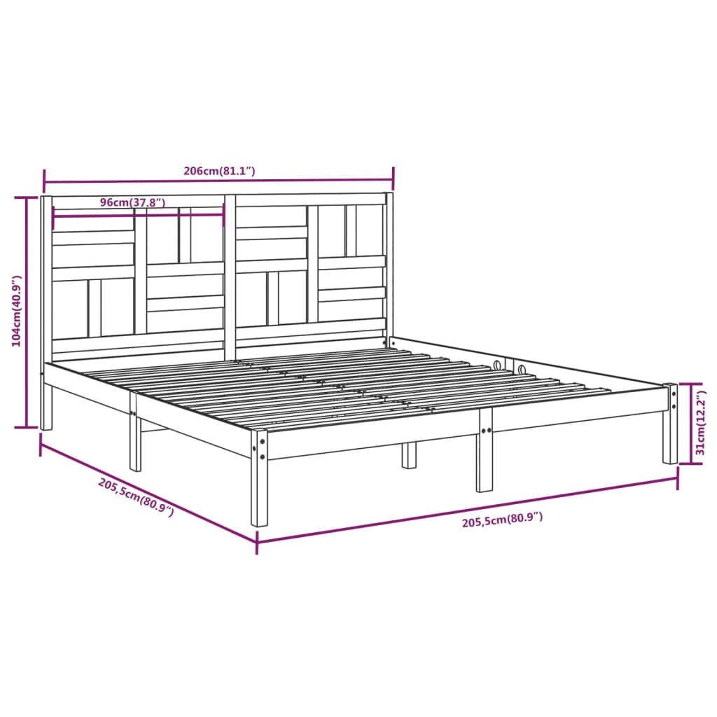 sengeramme 200x200 cm massivt træ hvid