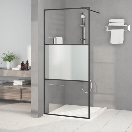 brusevæg 90x195 cm halvmatteret sikkerhedsglas sort