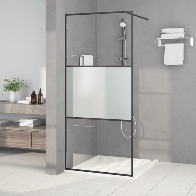 brusevæg 90x195 cm halvmatteret sikkerhedsglas sort