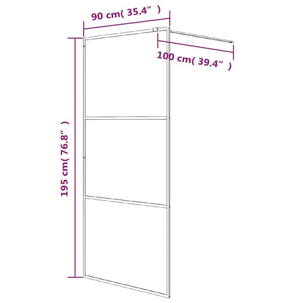 brusevæg 90x195 cm matteret sikkerhedsglas sort