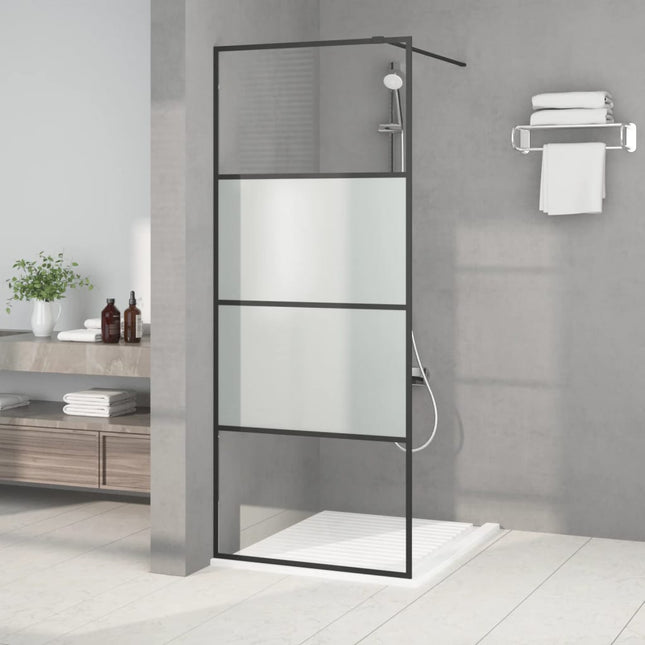 brusevæg 80x195 cm halvmatteret sikkerhedsglas sort