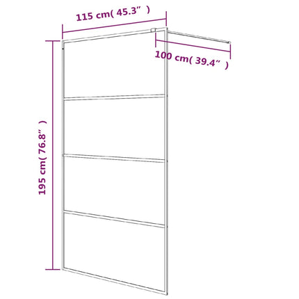 brusevæg 115x195 cm halvmatteret sikkerhedsglas sort