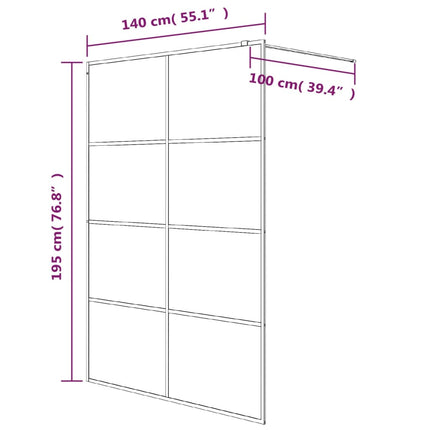 brusevæg 140x195 cm halvmatteret sikkerhedsglas sort