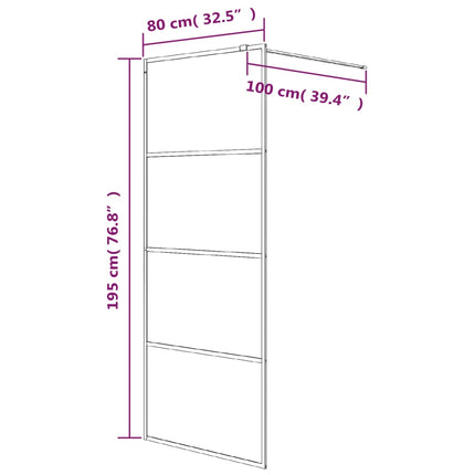 brusevæg 80x195 cm matteret sikkerhedsglas sort
