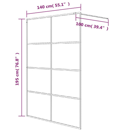 brusevæg 140x195 cm matteret sikkerhedsglas sort