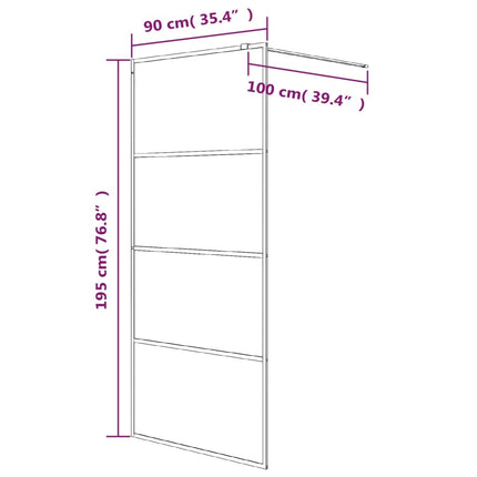 brusevæg 90x195 cm klart sikkerhedsglas hvid