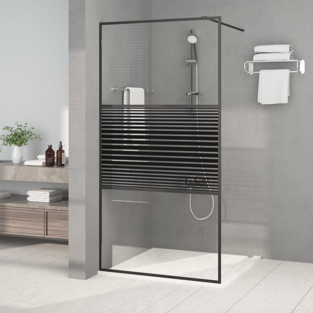 Brusevæg 100 × 195 cm i klart sikkerhedsglas - sort profil