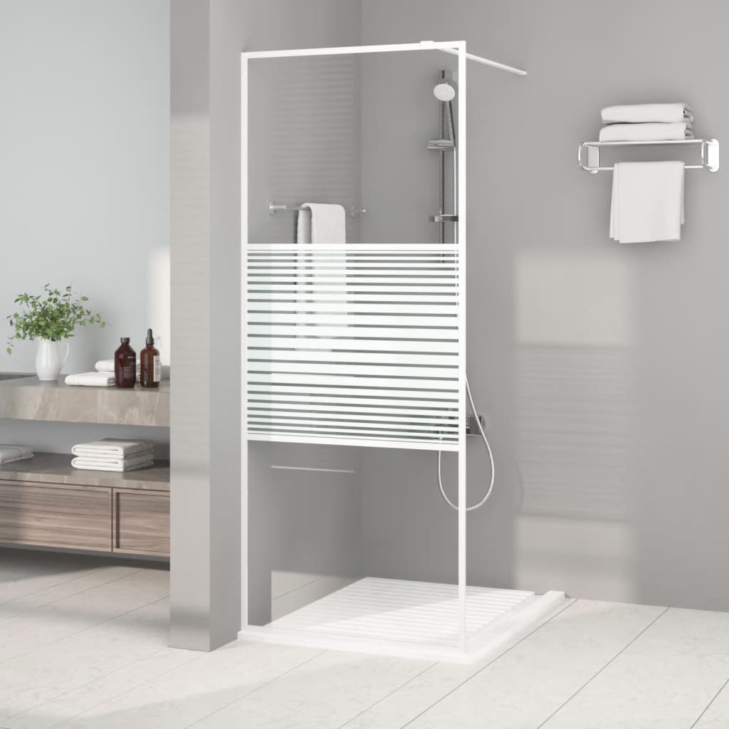 Brusevæg 80×195 cm i klart sikkerhedsglas - hvid ramme