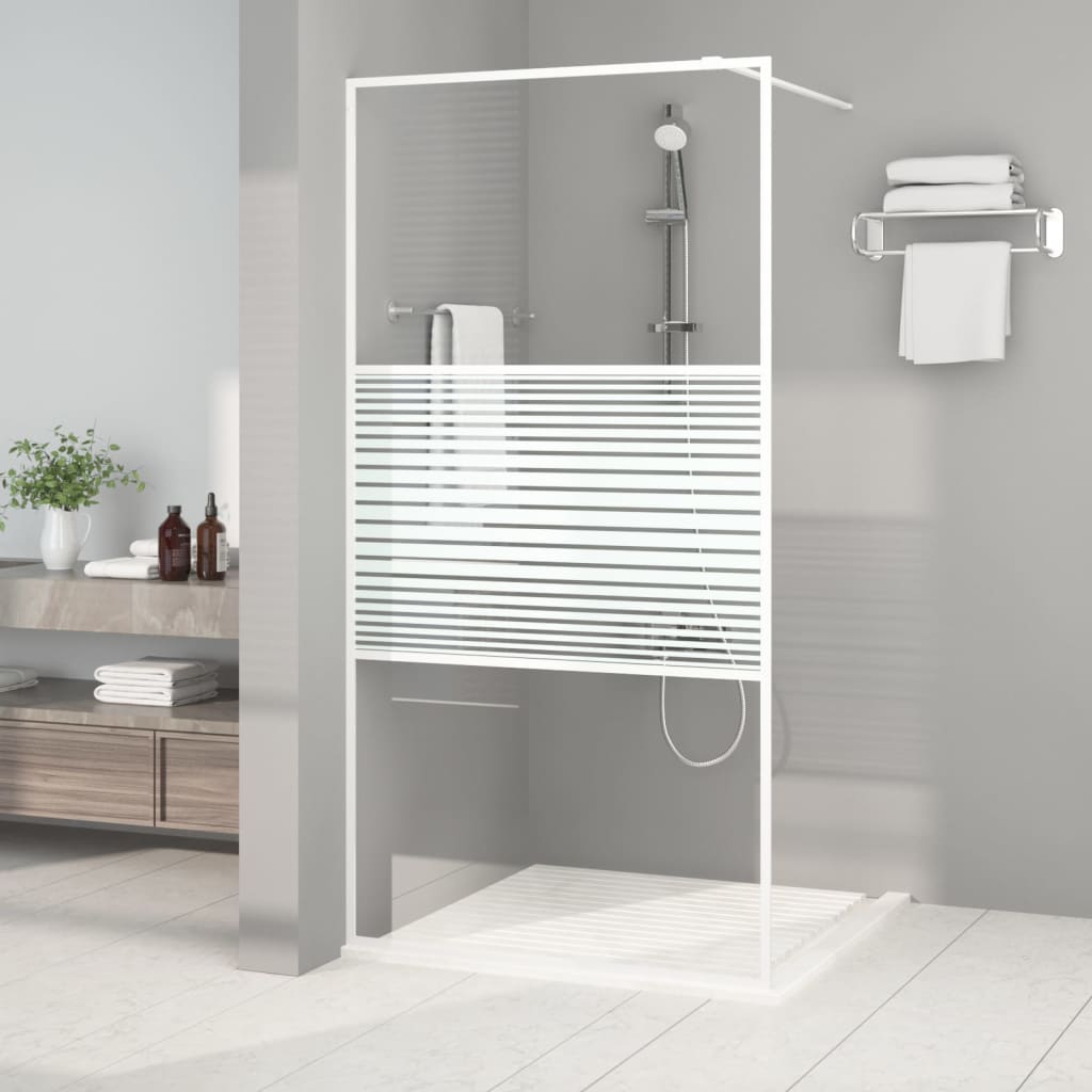 Brusevæg 100×195 cm i klart sikkerhedsglas - hvid ramme