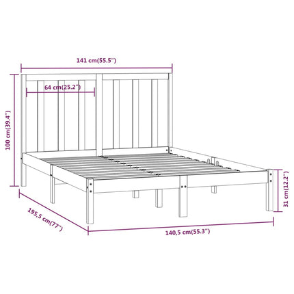 sengeramme uden madras 135x190 cm massivt fyrretræ hvid