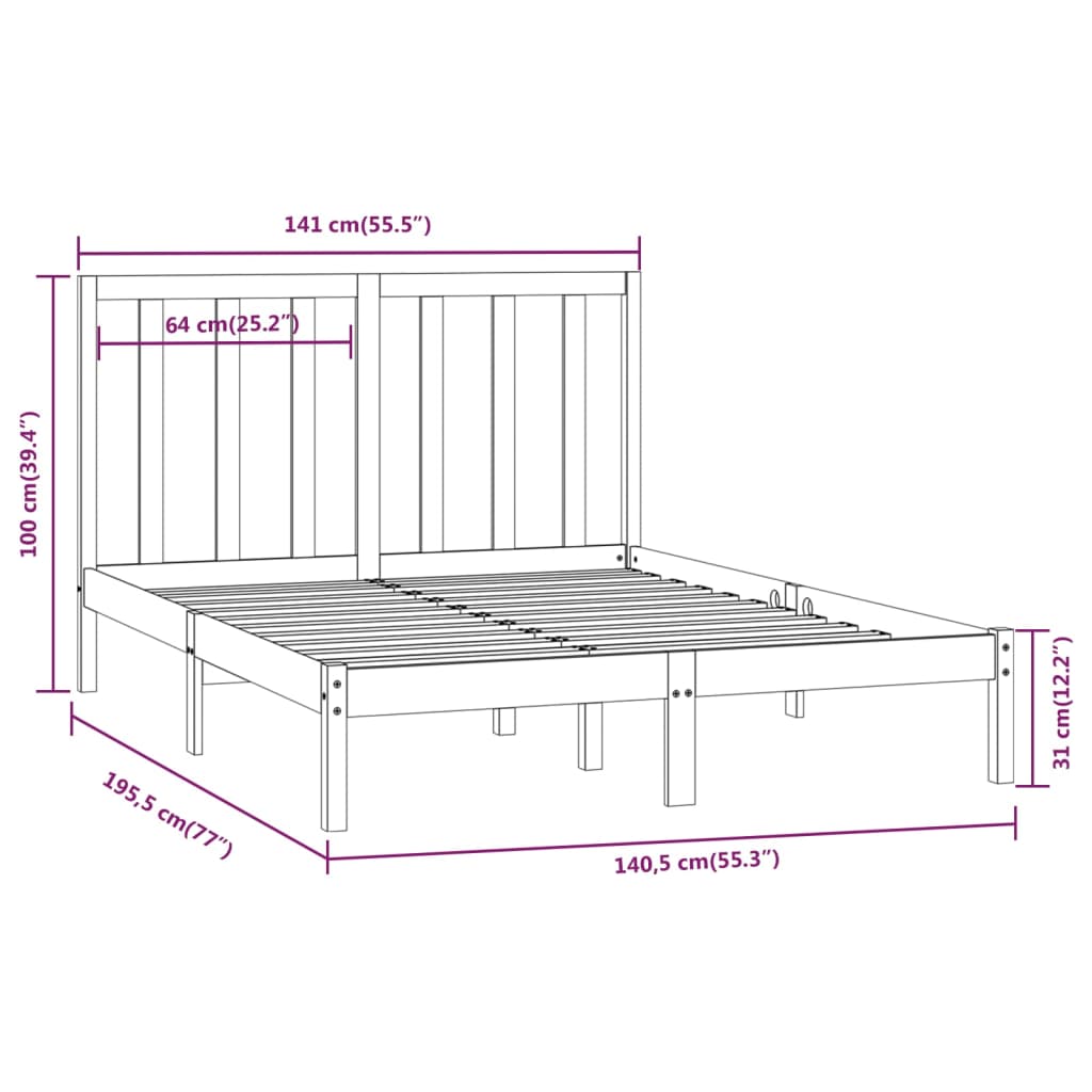 sengeramme uden madras 135x190 cm massivt fyrretræ hvid