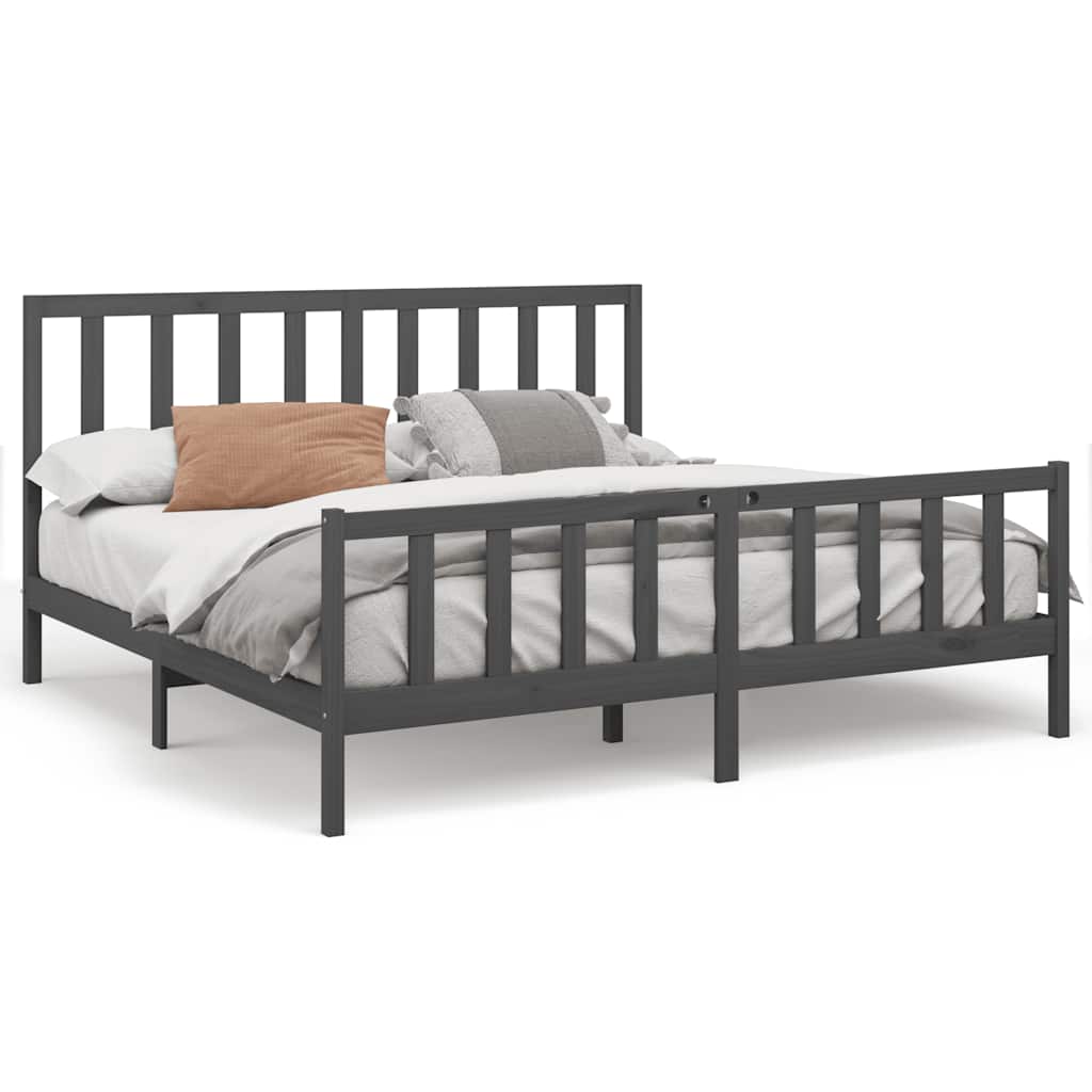 sengeramme 200x200 cm massivt fyrretræ grå
