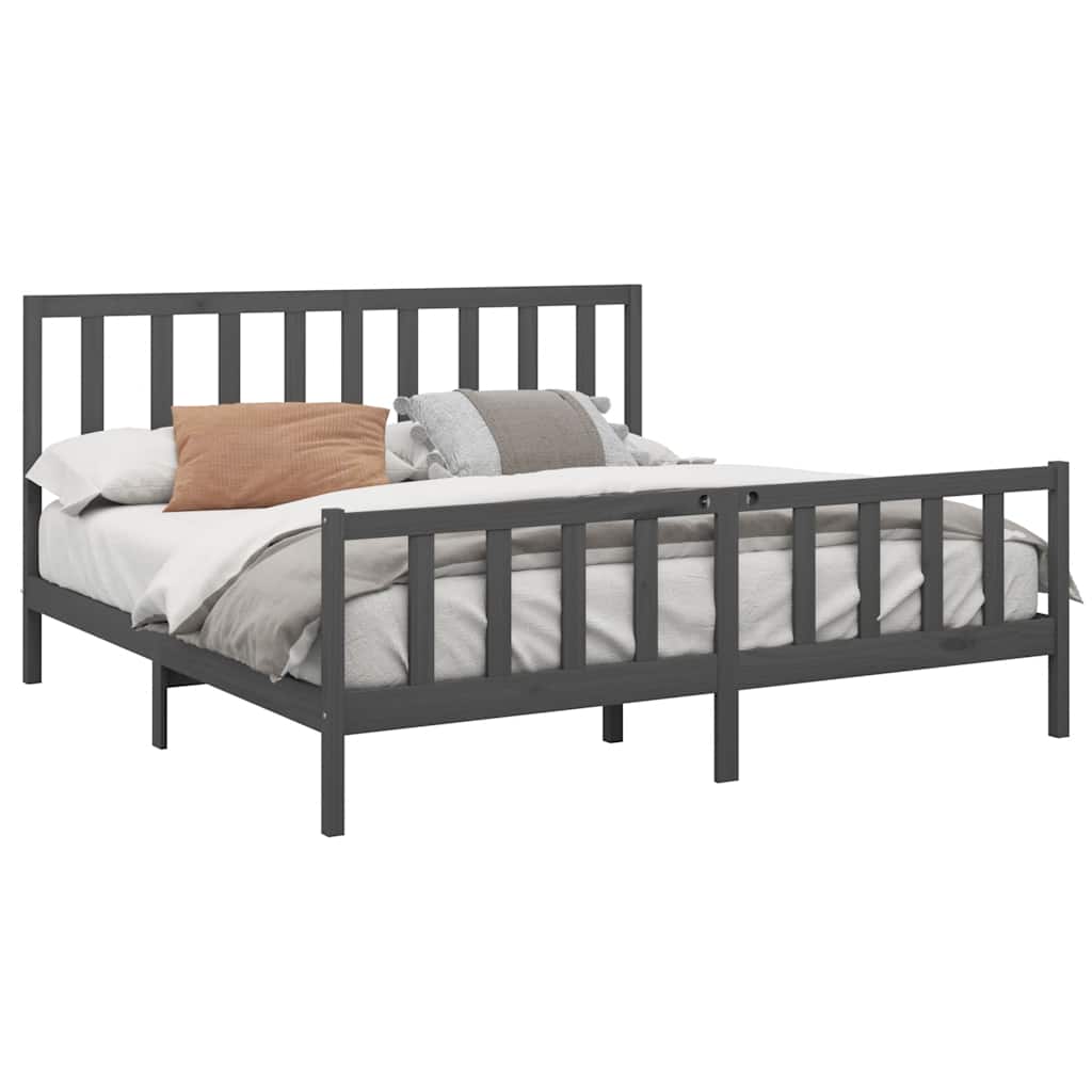 sengeramme 200x200 cm massivt fyrretræ grå