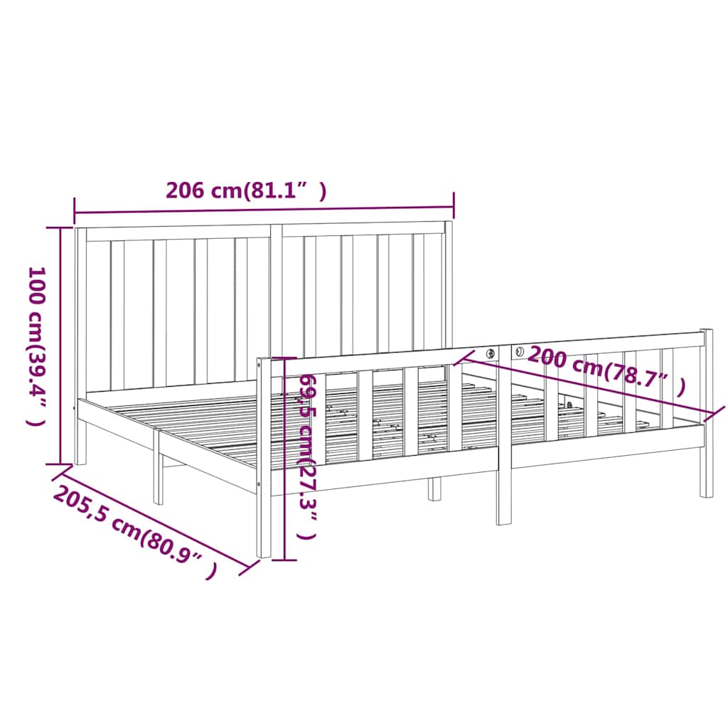 sengeramme 200x200 cm massivt fyrretræ grå