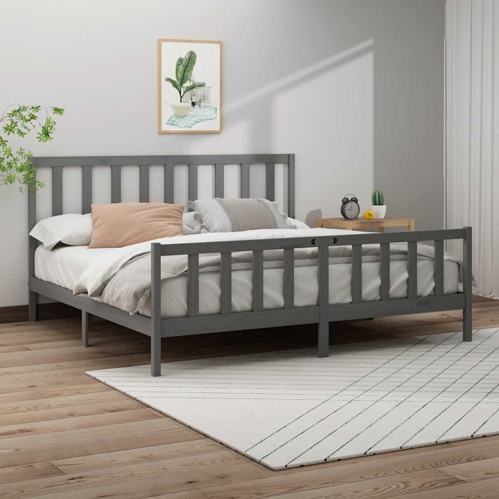 sengeramme 200x200 cm massivt fyrretræ grå