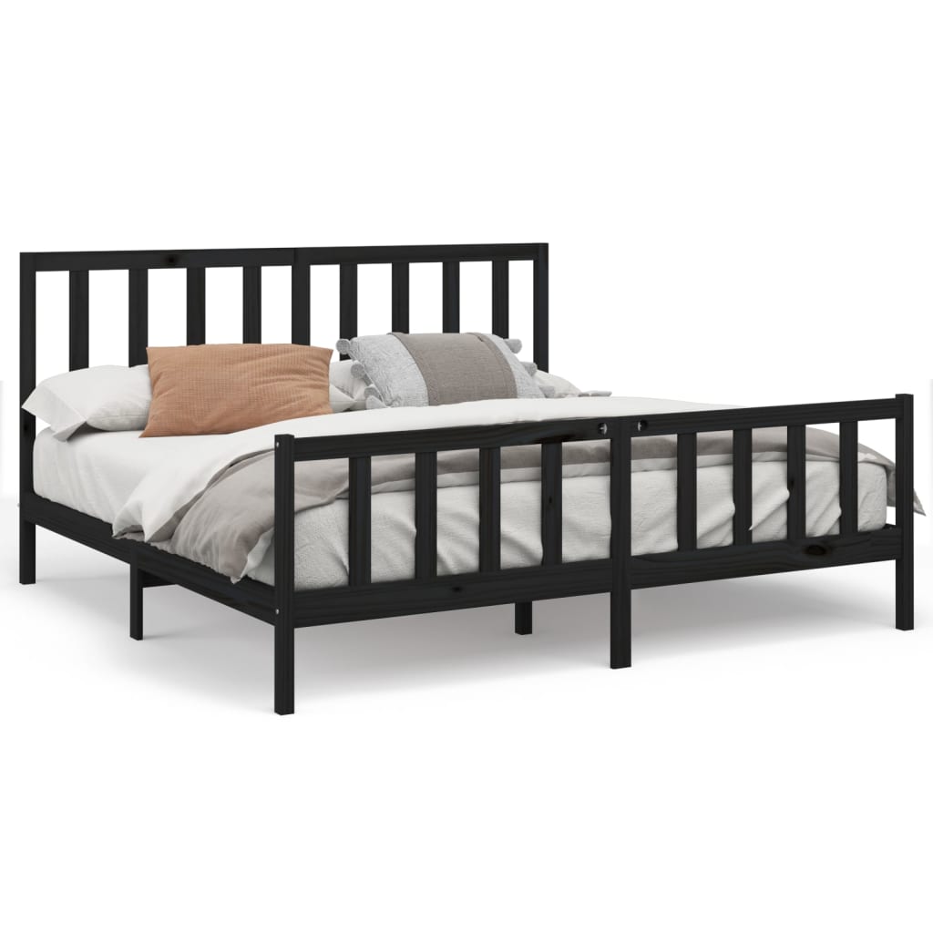 sengeramme 200x200 cm massivt fyrretræ sort
