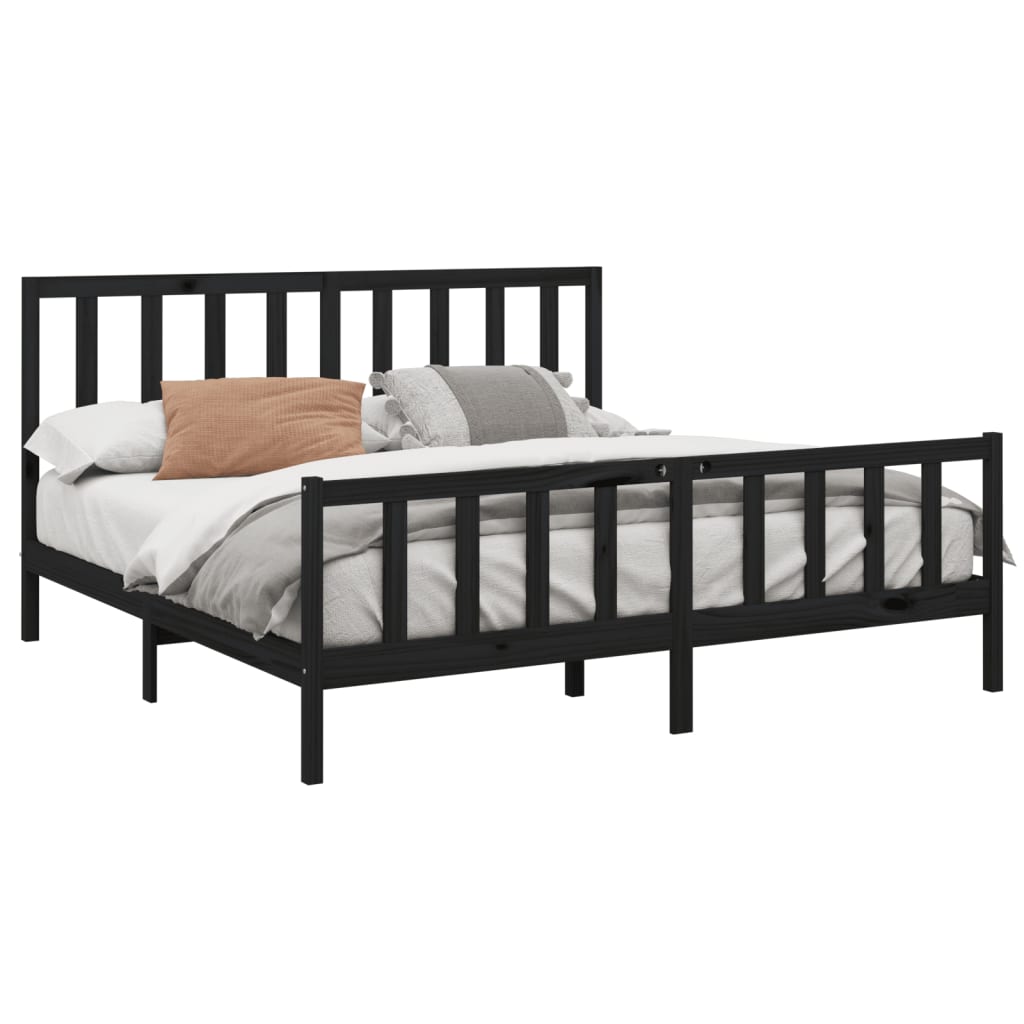 sengeramme 200x200 cm massivt fyrretræ sort