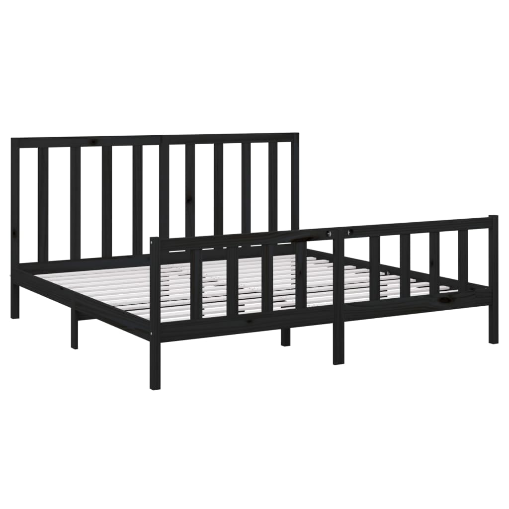 sengeramme 200x200 cm massivt fyrretræ sort