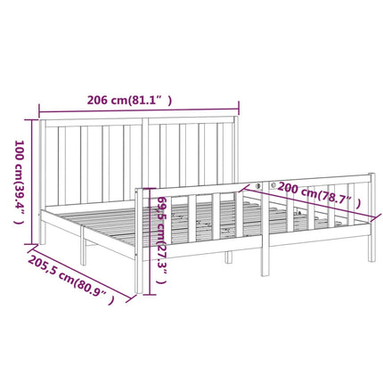 sengeramme 200x200 cm massivt fyrretræ sort