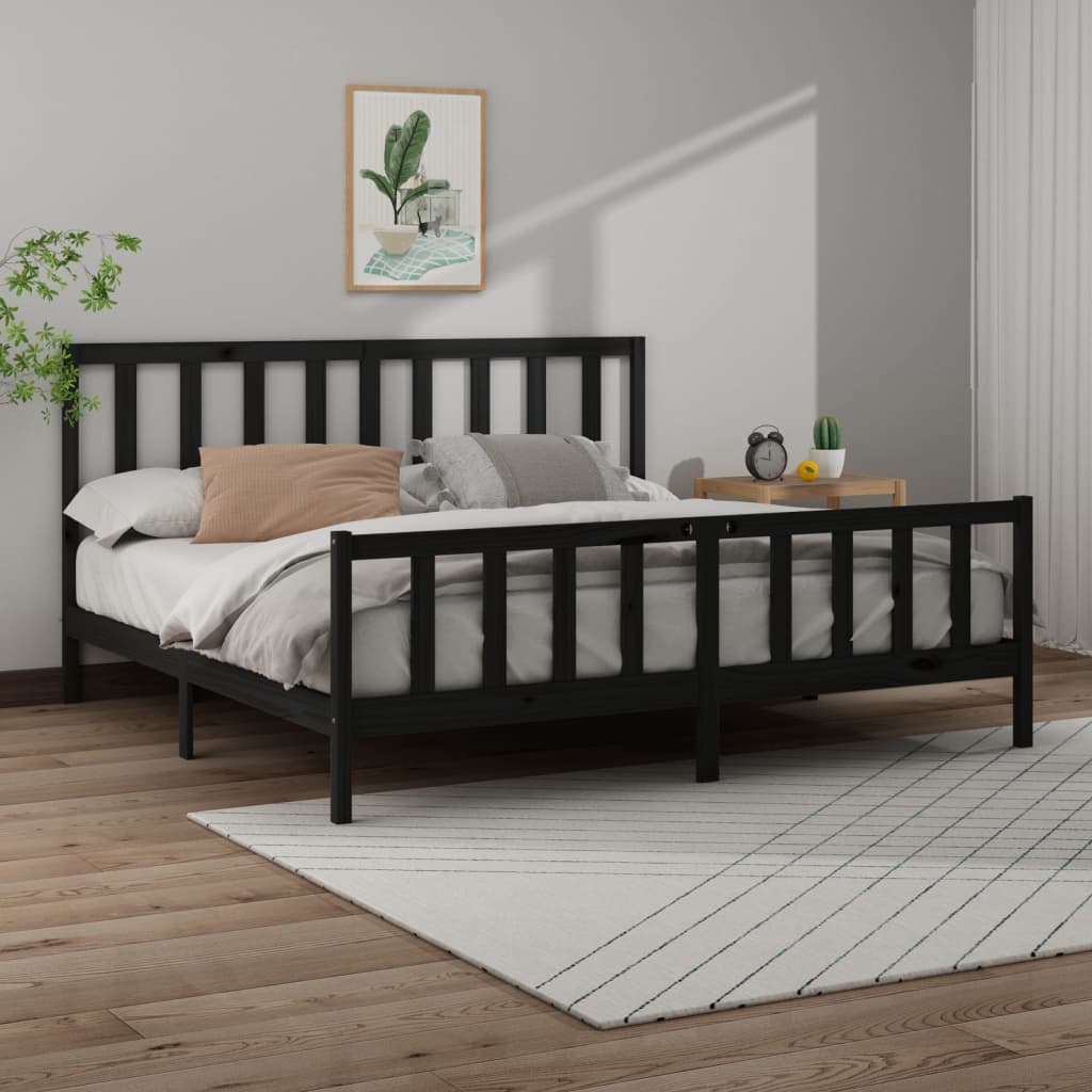 sengeramme 200x200 cm massivt fyrretræ sort