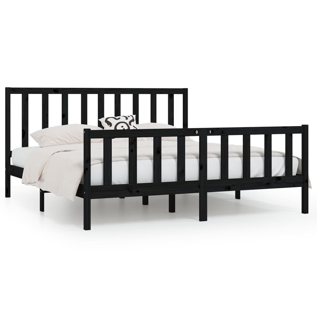 sengeramme 200x200 cm massivt træ sort