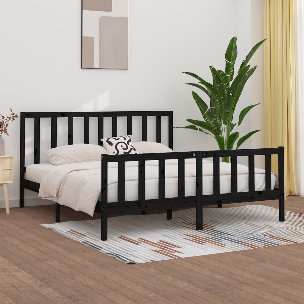 sengeramme 200x200 cm massivt træ sort