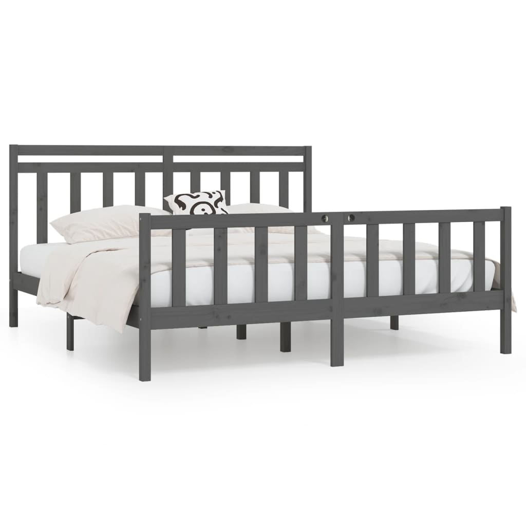 sengeramme 200x200 cm massivt fyrretræ grå