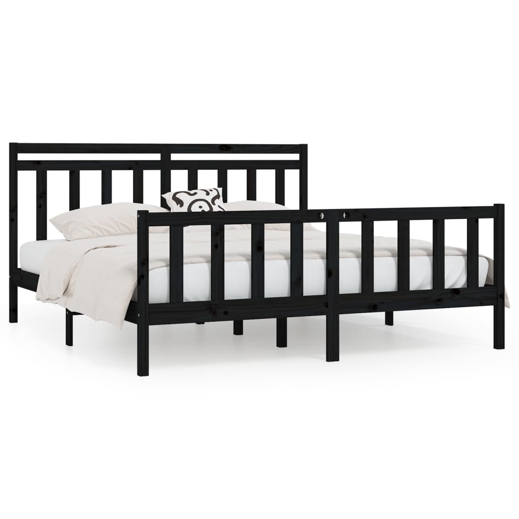 sengeramme 200x200 cm massivt fyrretræ sort