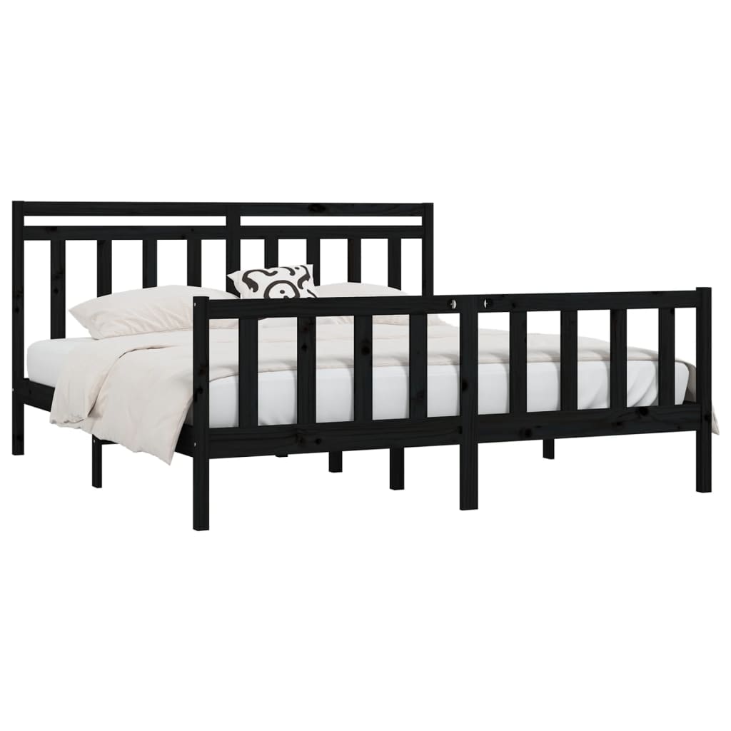 sengeramme 200x200 cm massivt fyrretræ sort