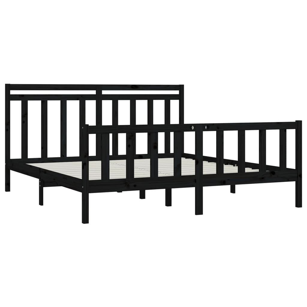 sengeramme 200x200 cm massivt fyrretræ sort