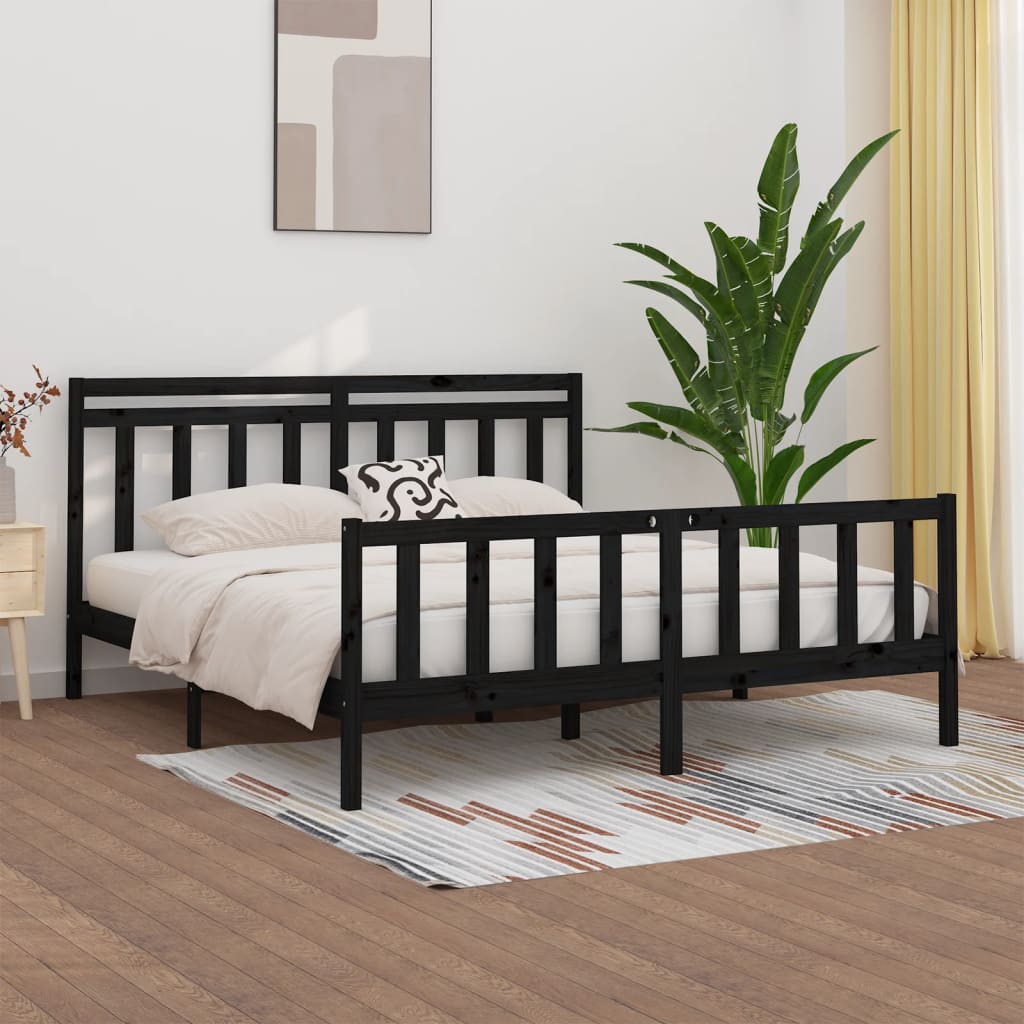 sengeramme 200x200 cm massivt fyrretræ sort