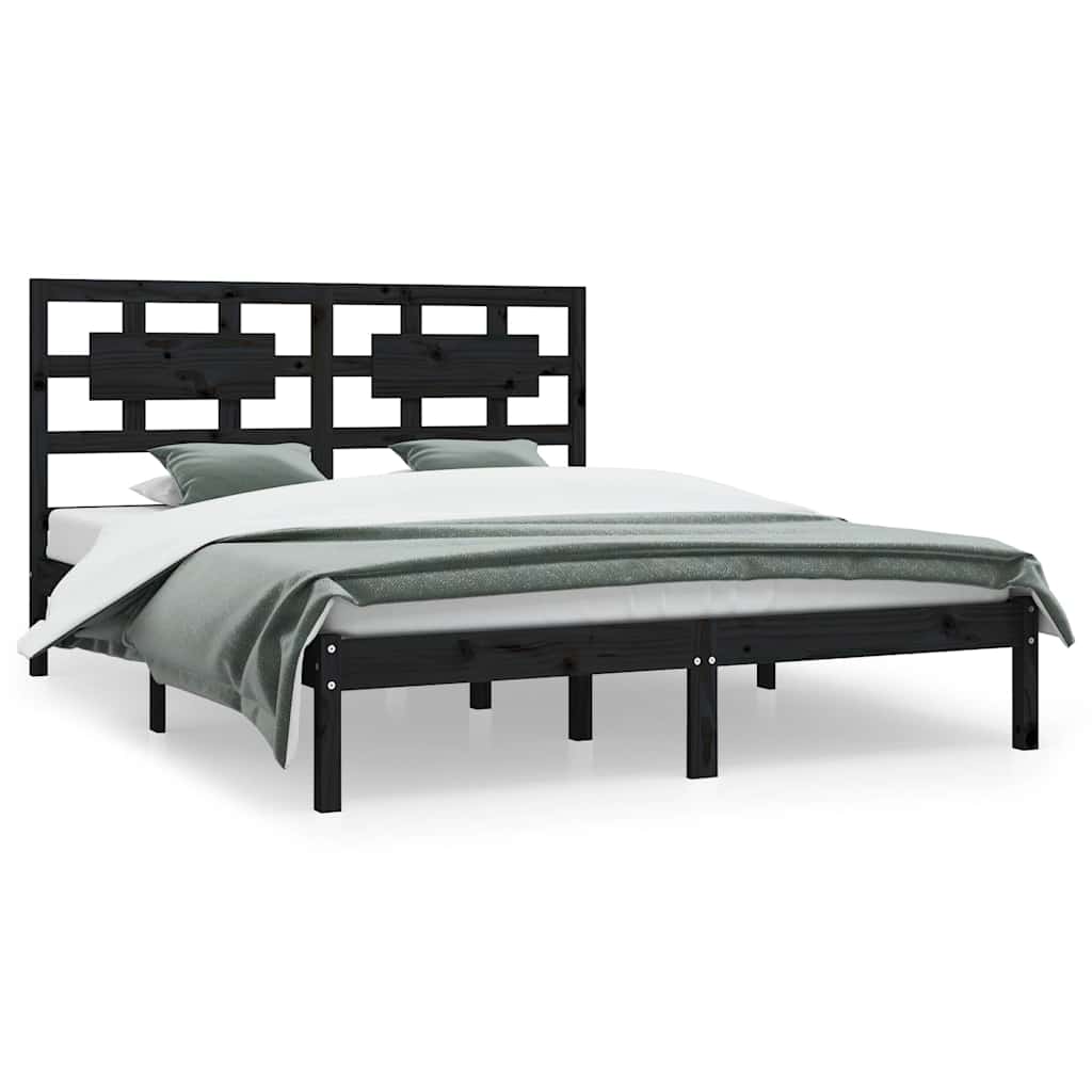 sengeramme 200x200 cm massivt fyrretræ sort