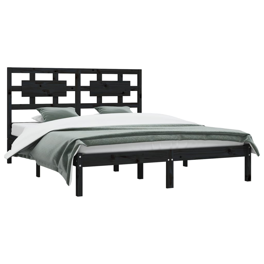 sengeramme 200x200 cm massivt fyrretræ sort