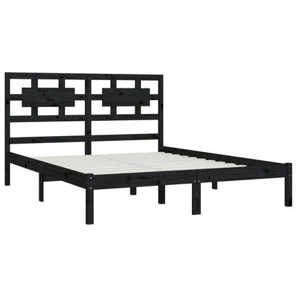 sengeramme 200x200 cm massivt fyrretræ sort